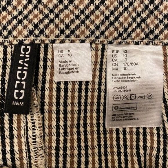 H&M Divided Side Button Plaid Cotton Hounds Tooth Skirt Size 10 - Picture 3 of 7